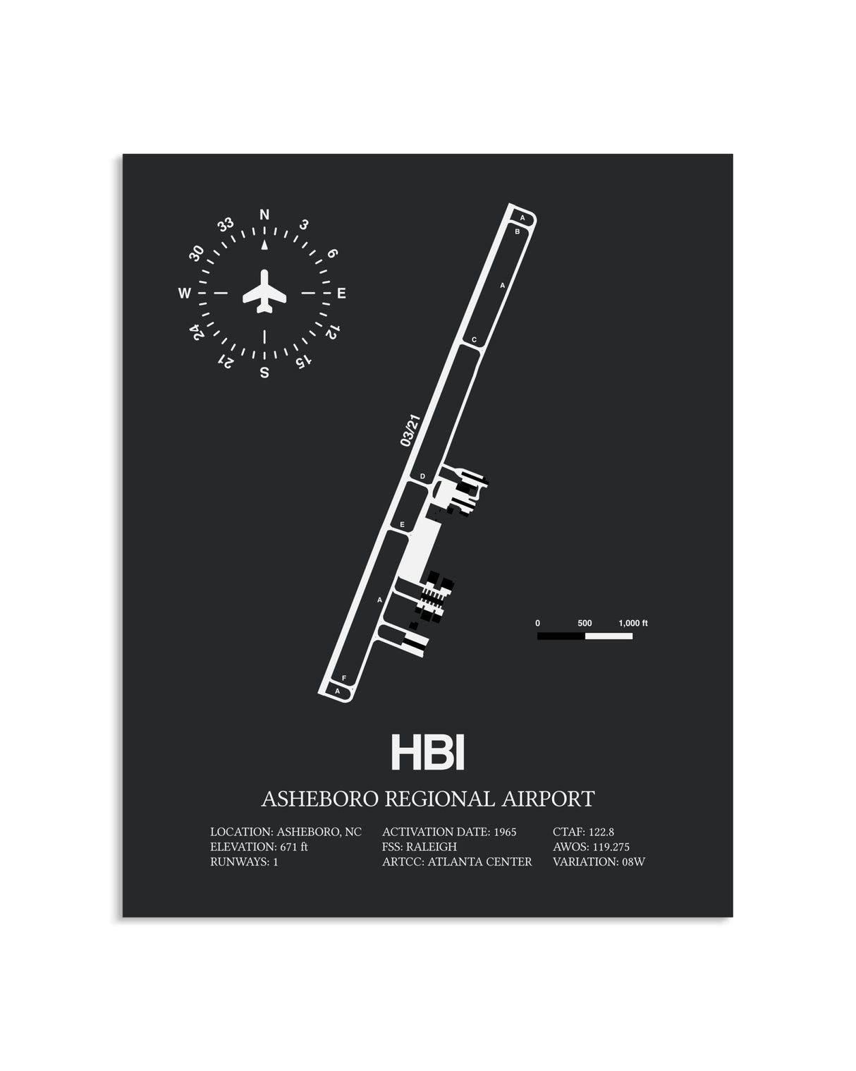 Gray Framed Asheboro Regional Airport layout wall art poster