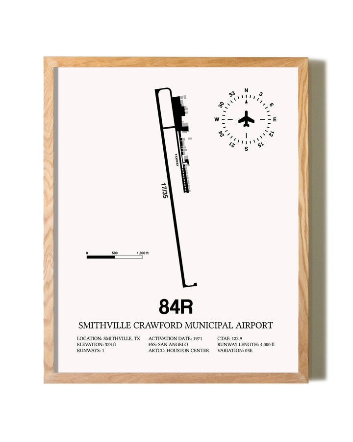 Smithville Crawford Municipal Airport framed print in natural wood frame