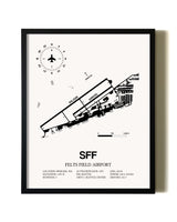 Framed Felts Field Airport wall art poster in black frame