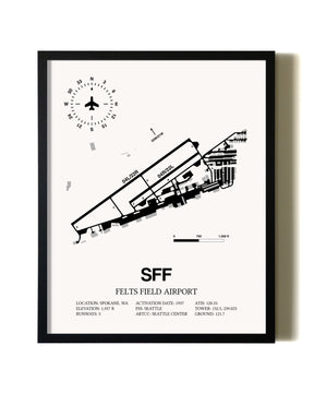 Framed Felts Field Airport wall art poster in black frame