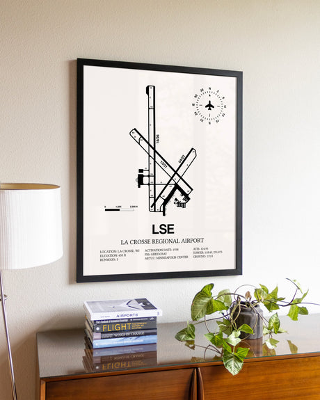 La Crosse Regional Airport aviation wall décor in black wood frame