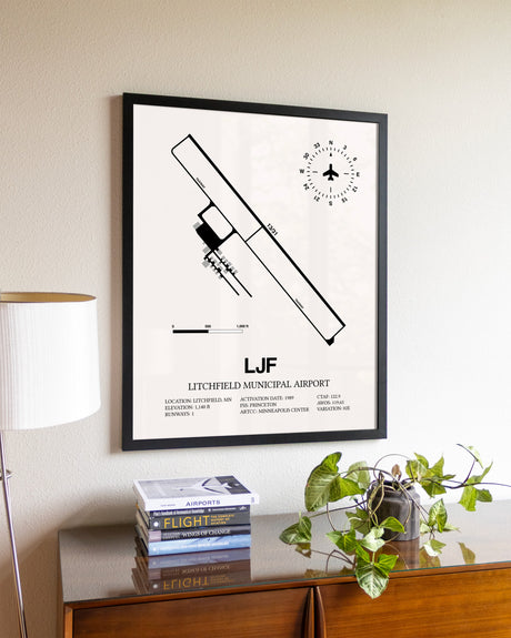Litchfield Municipal Airport aviation wall décor in black wood frame