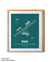 Southwest Florida International Airport airport map poster in oak frame with mat
