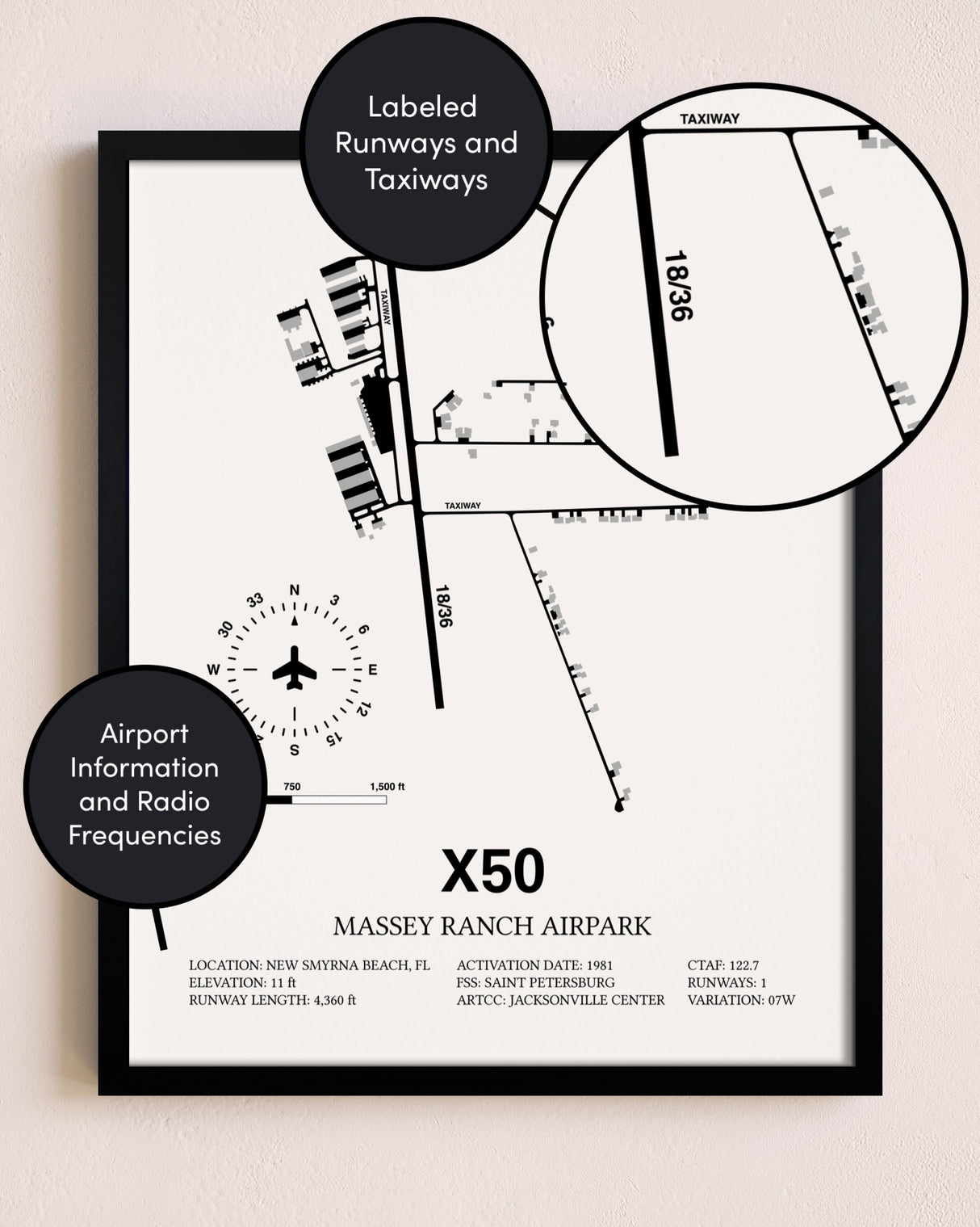 Framed Massey Ranch Airpark layout wall art poster