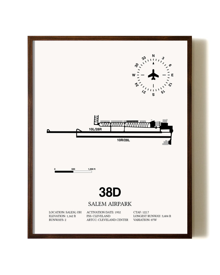 Salem Airpark aviation print in walnut frame