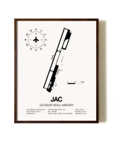 Jackson Hole Airport aviation print in walnut frame