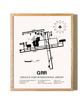 Gerald R. Ford International Airport framed print in natural wood frame