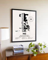 Seattle Paine Field International Airport aviation wall décor in black wood frame
