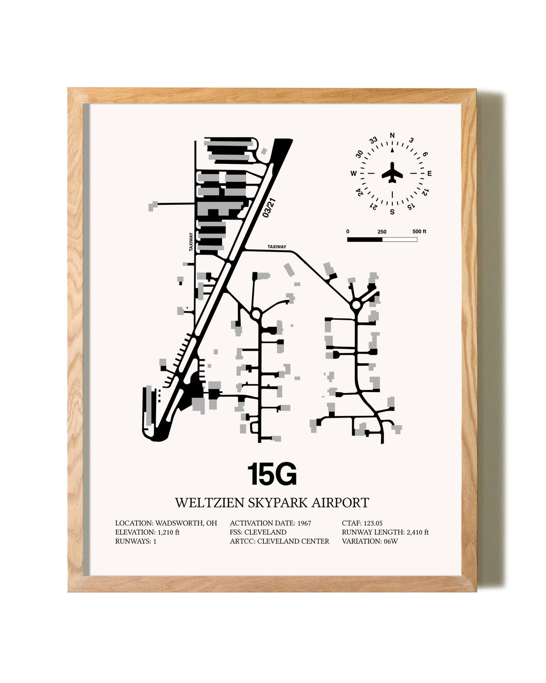 Weltzien Skypark Airport framed print in natural wood frame