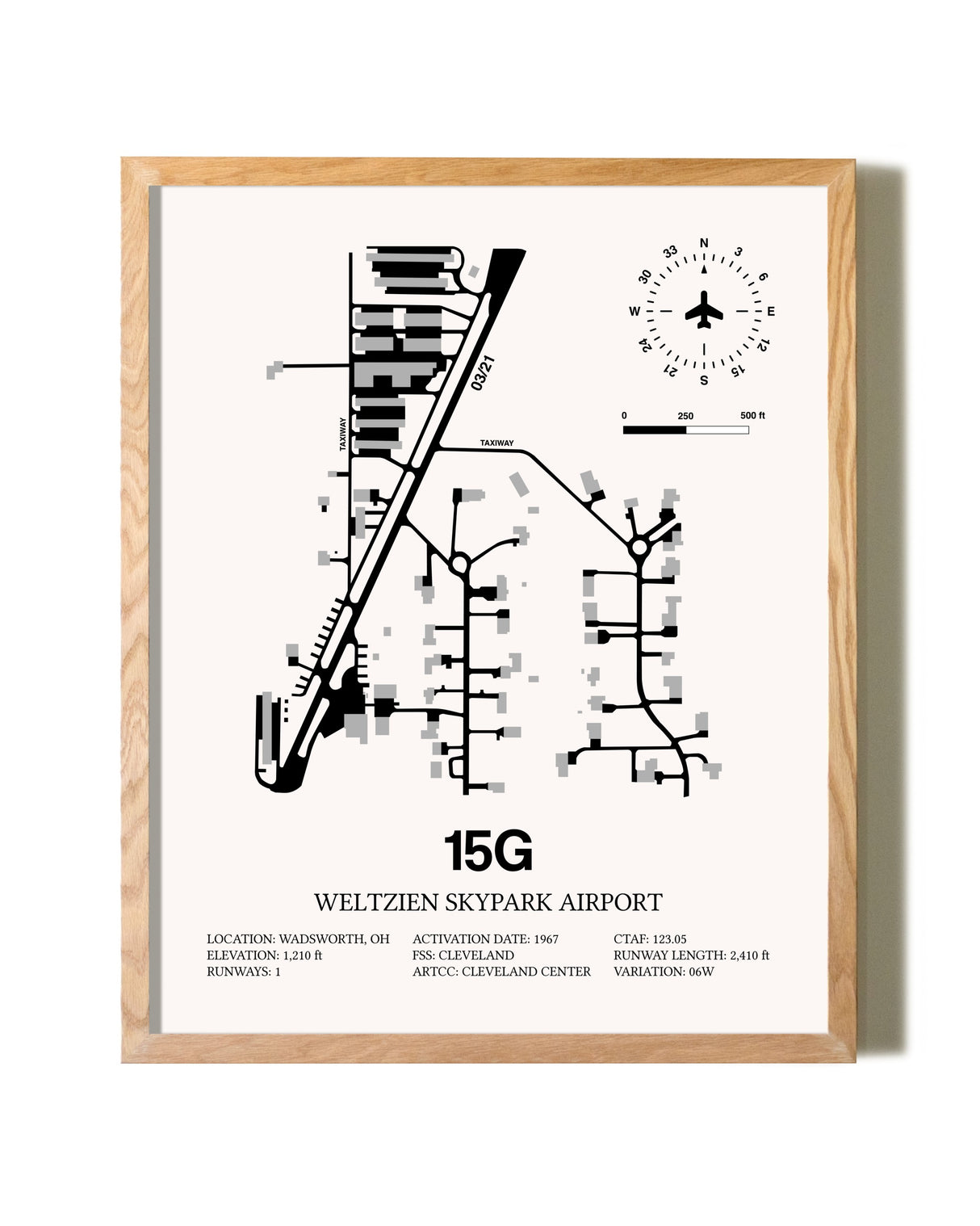 Weltzien Skypark Airport framed print in natural wood frame