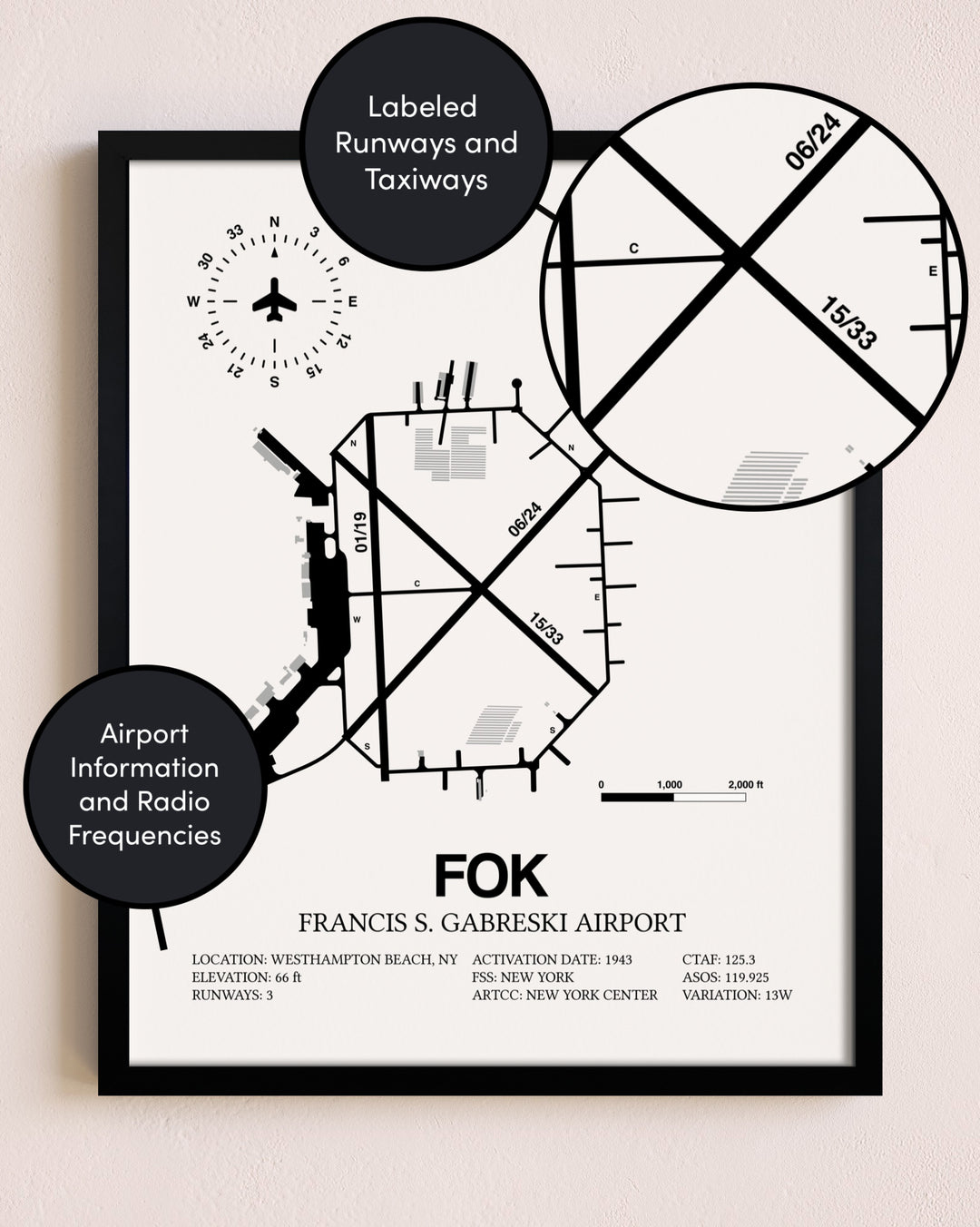 Framed Francis S. Gabreski Airport layout wall art poster
