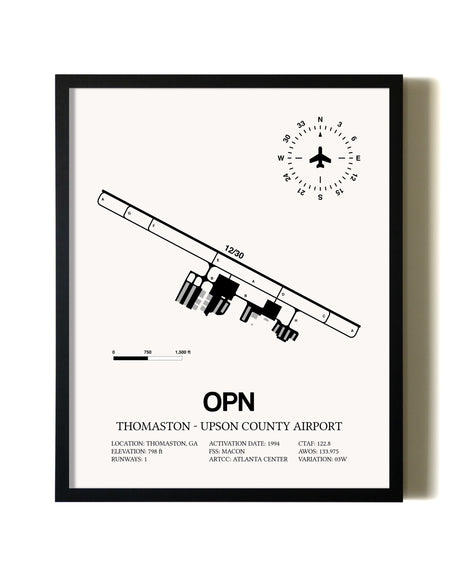 Framed Thomaston-Upson County Airport wall art poster in black frame