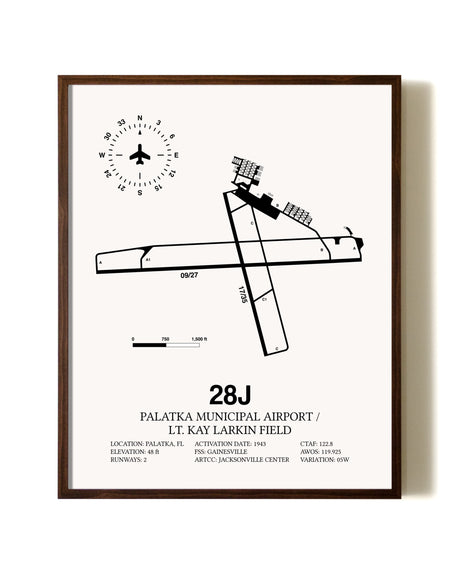 Palatka Municipal Airport / Lt. Kay Larkin Field aviation print in walnut frame