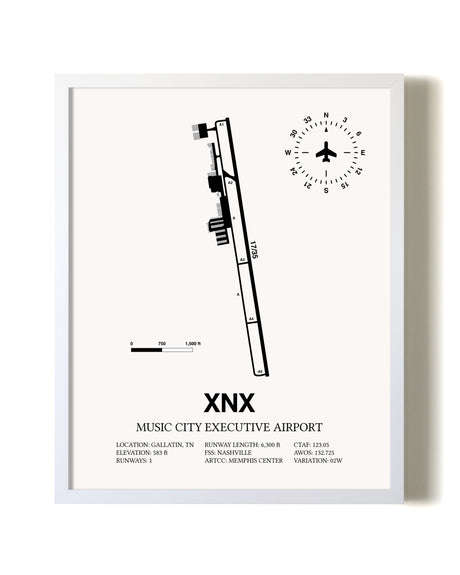 Music City Executive Airport airport map poster in oak frame