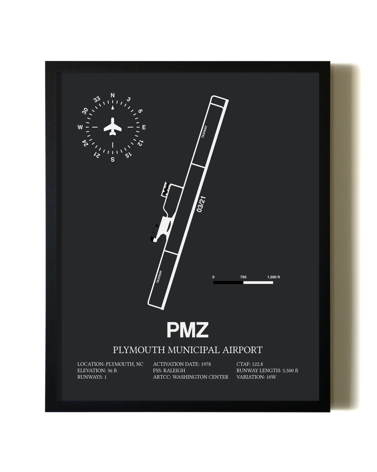 Unframed Plymouth Municipal Airport map print poster