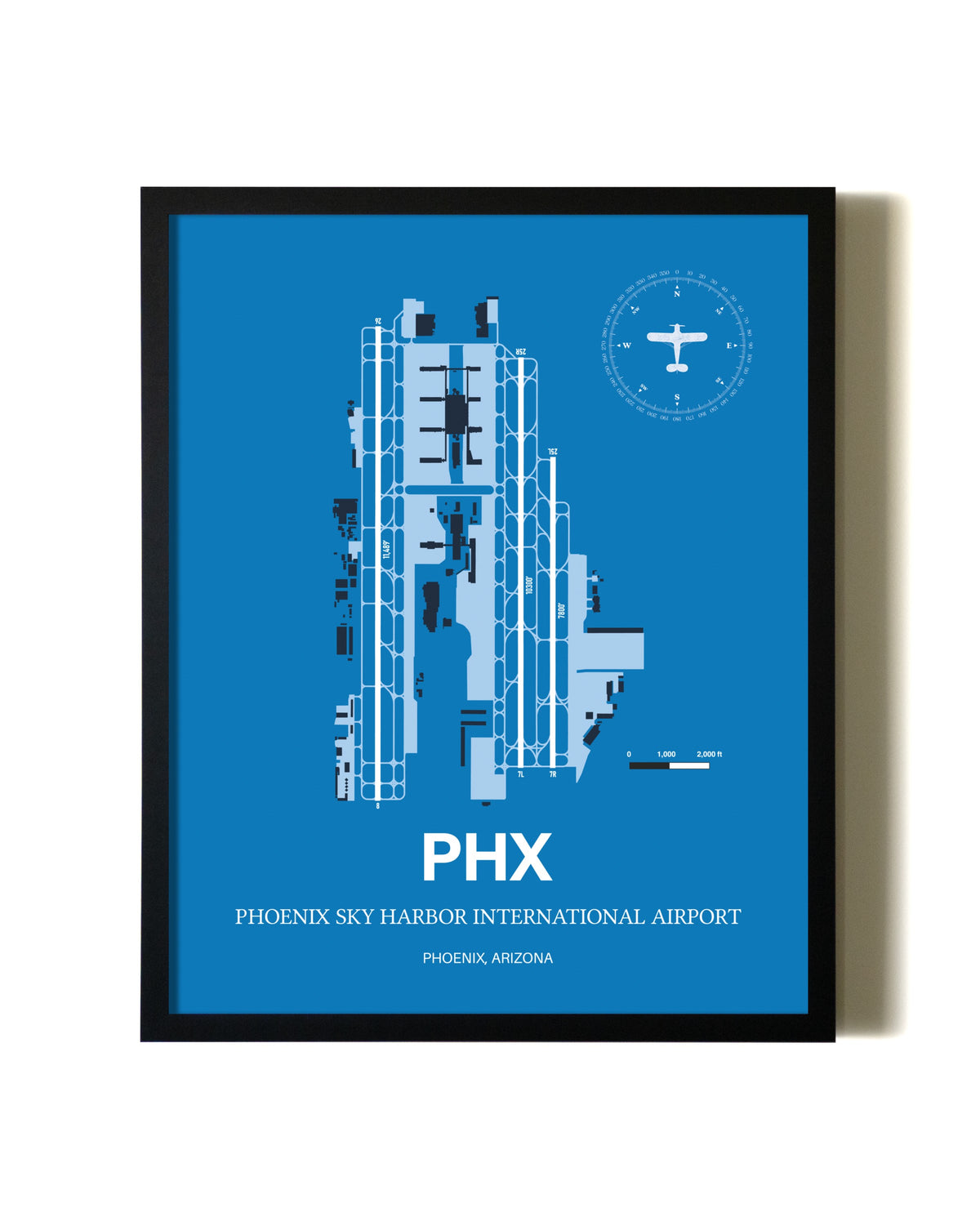 Sky Blue Phoenix Sky Harbor International Airport aviation wall décor in black wood frame