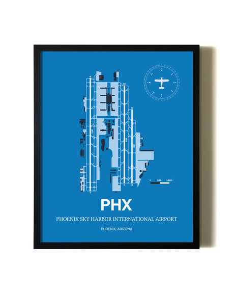 Sky Blue Phoenix Sky Harbor International Airport aviation wall décor in black wood frame