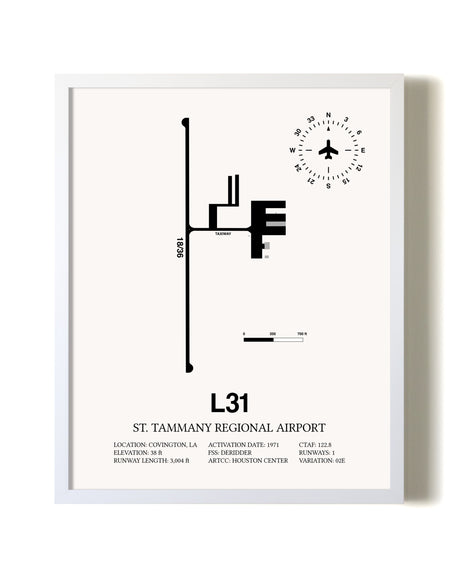 St. Tammany Regional Airport airport map poster in oak frame
