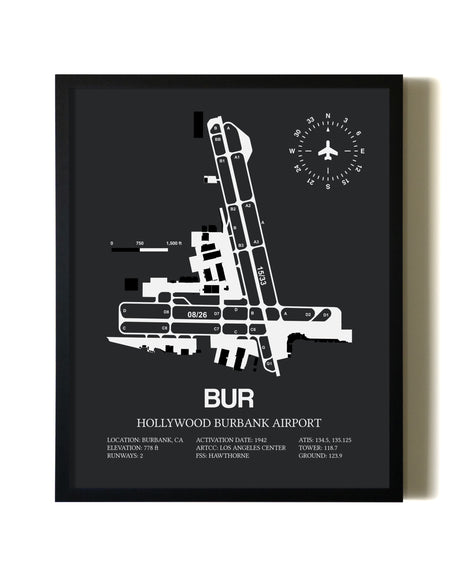 Unframed Hollywood Burbank Airport map print poster
