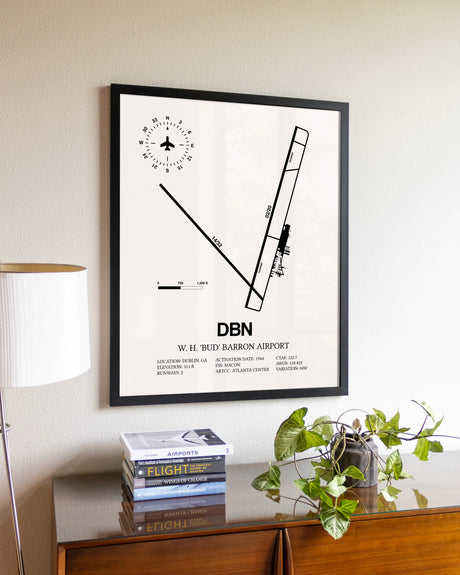W H 'Bud' Barron Airport aviation wall décor in black wood frame