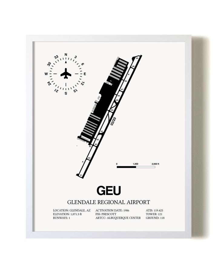 Glendale Regional Airport airport map poster in oak frame