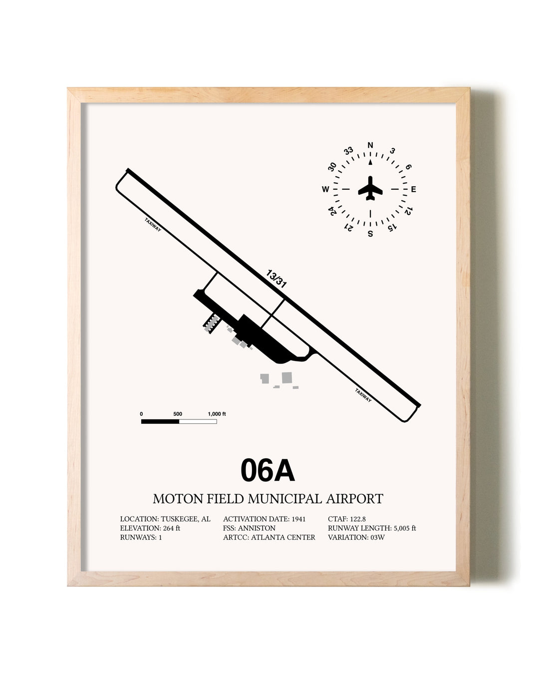 Moton Field Municipal Airport framed wall art in white frame