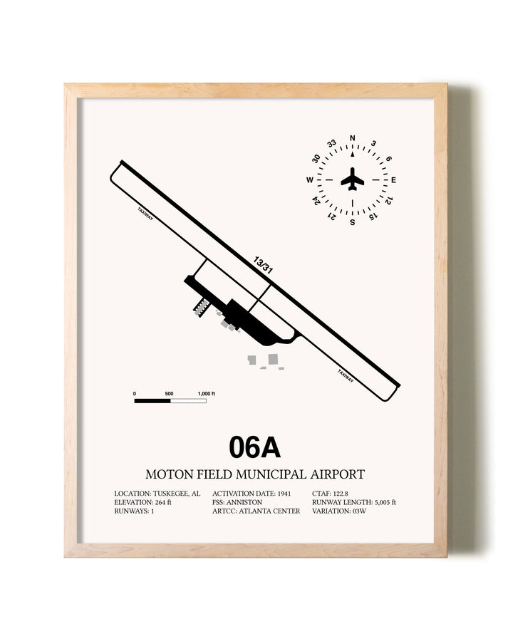 Moton Field Municipal Airport framed wall art in white frame