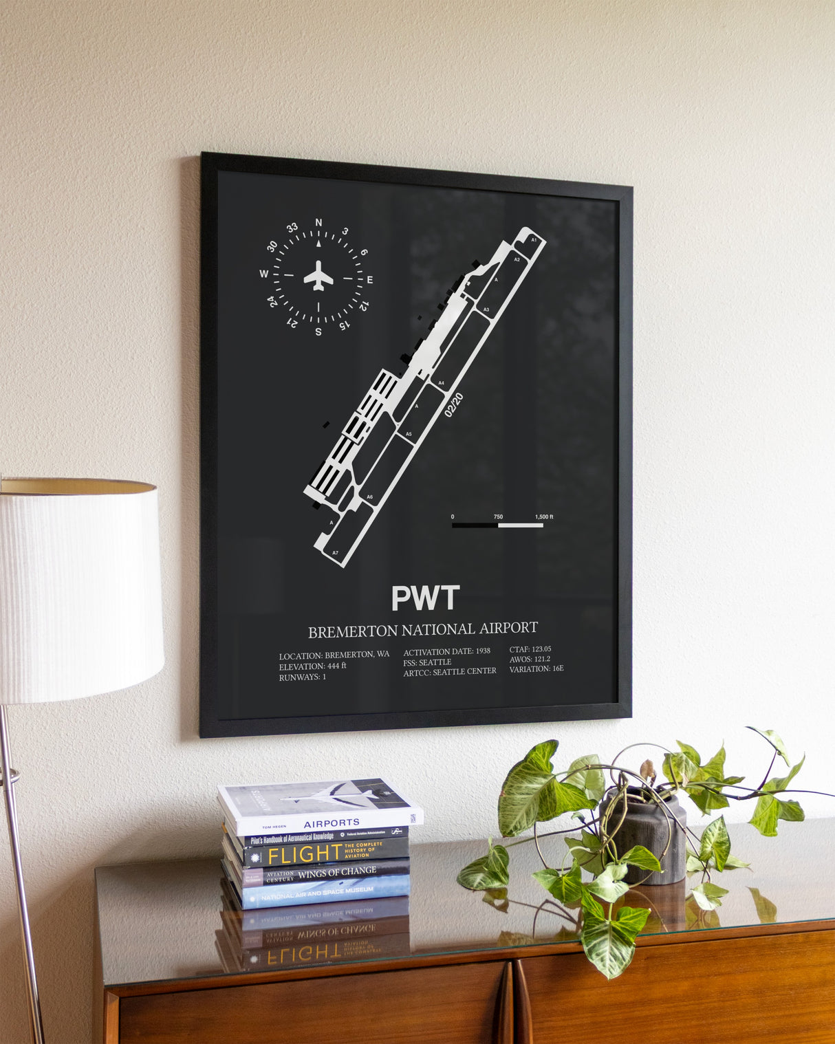 Gray Framed Bremerton National Airport wall art poster in black frame