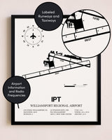 Framed Williamsport Regional Airport layout wall art poster