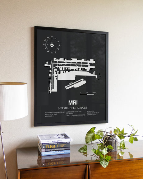 Gray Framed Merrill Field Airport wall art poster in black frame