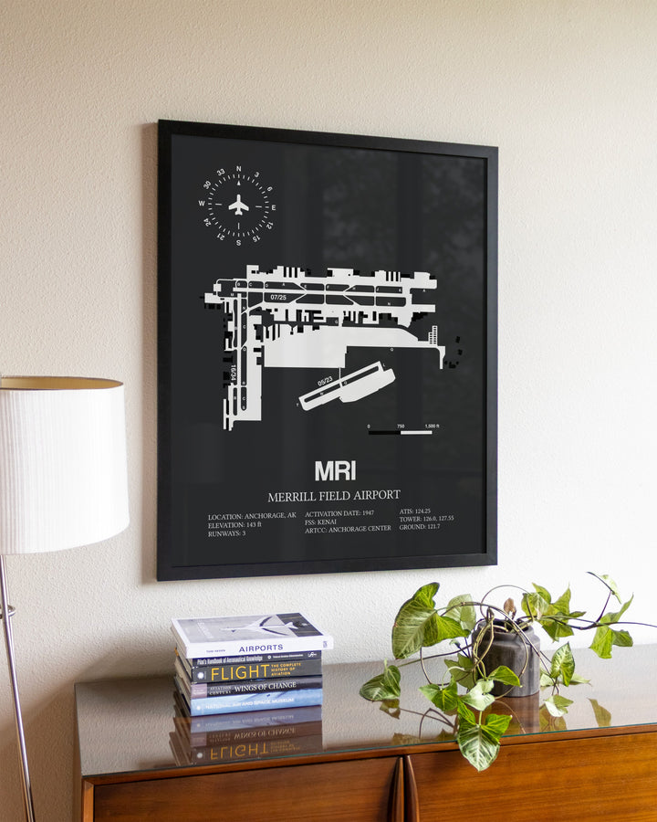 Gray Framed Merrill Field Airport wall art poster in black frame