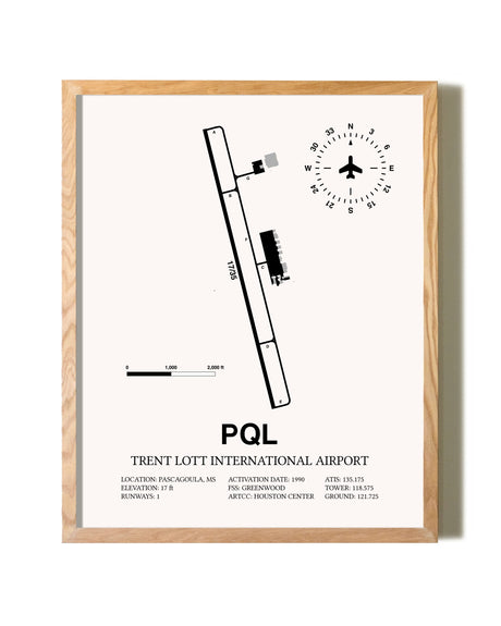 Trent Lott International Airport framed print in natural wood frame