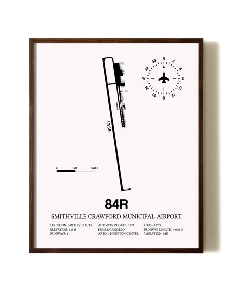 Smithville Crawford Municipal Airport aviation print in walnut frame