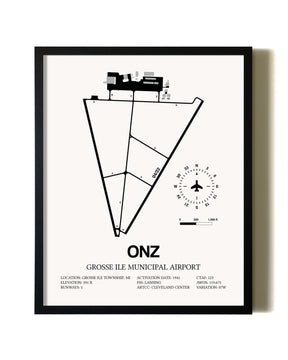Framed Grosse Ile Municipal Airport wall art poster in black frame