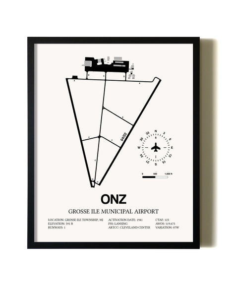 Framed Grosse Ile Municipal Airport wall art poster in black frame