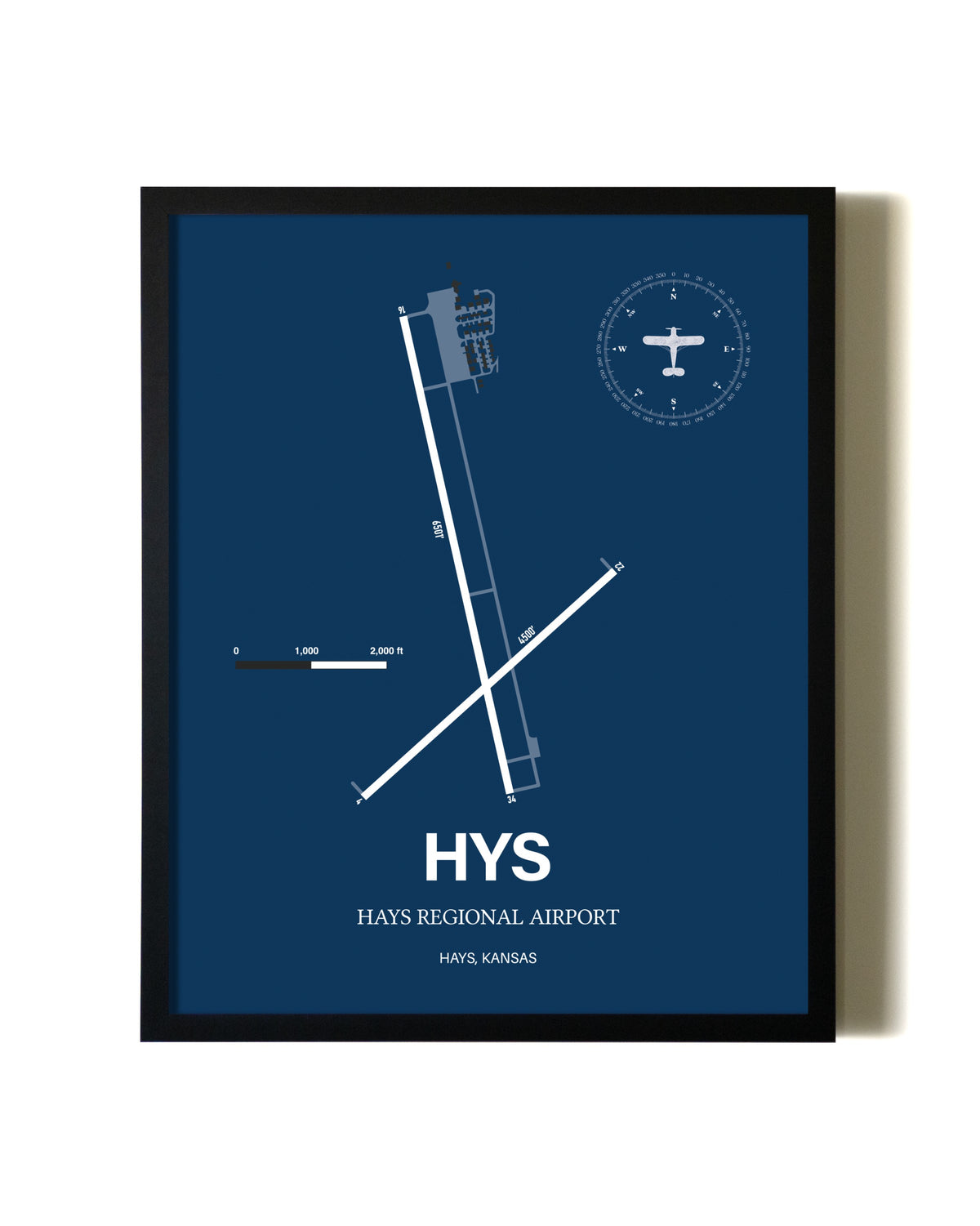 Aviation Blue Framed Hays Regional Airport layout wall art poster