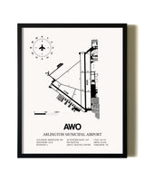 Framed Arlington Municipal Airport wall art poster in black frame