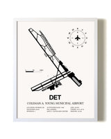 Coleman A. Young Municipal Airport airport map poster in oak frame