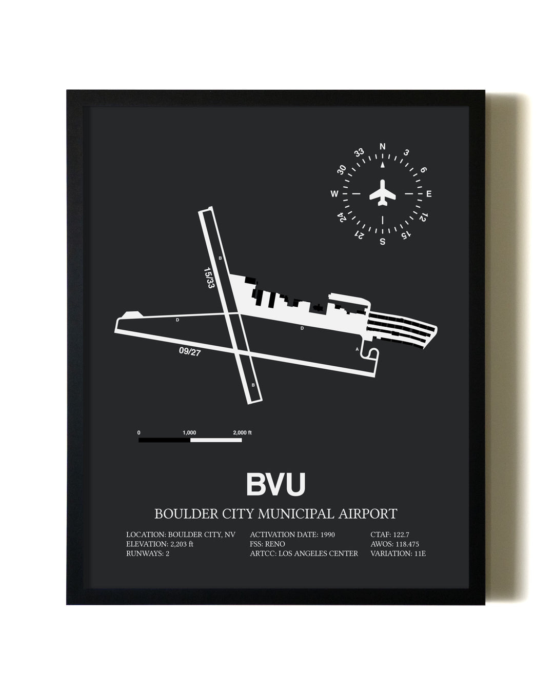 Unframed Boulder City Municipal Airport map print poster
