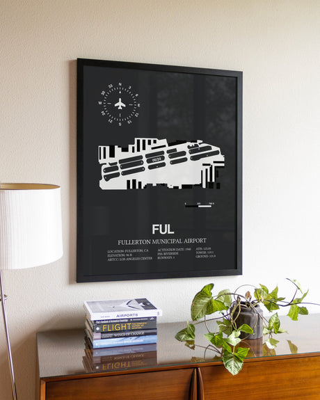 Gray Framed Fullerton Municipal Airport wall art poster in black frame