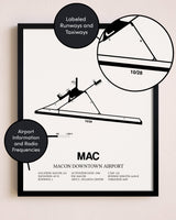 Framed Macon Downtown Airport layout wall art poster