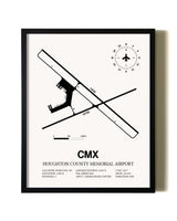 Framed Houghton County Memorial Airport wall art poster in black frame