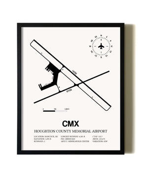 Framed Houghton County Memorial Airport wall art poster in black frame