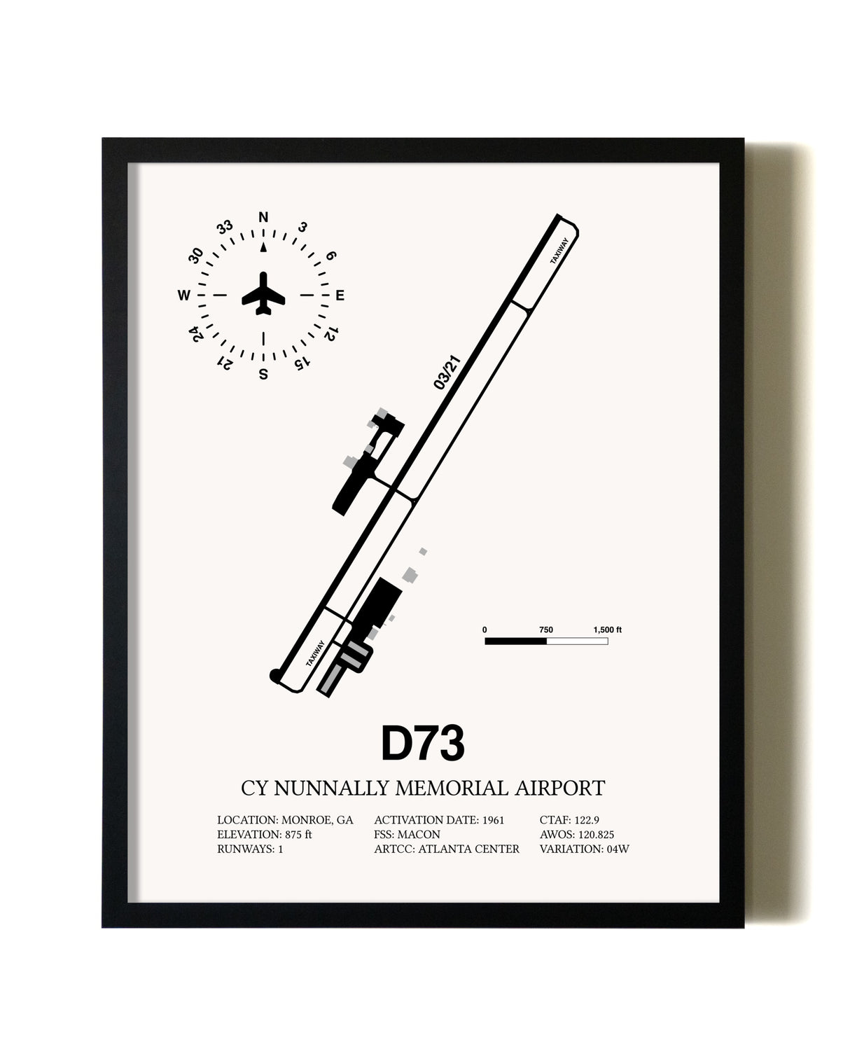 Framed Cy Nunnally Memorial Airport wall art poster in black frame