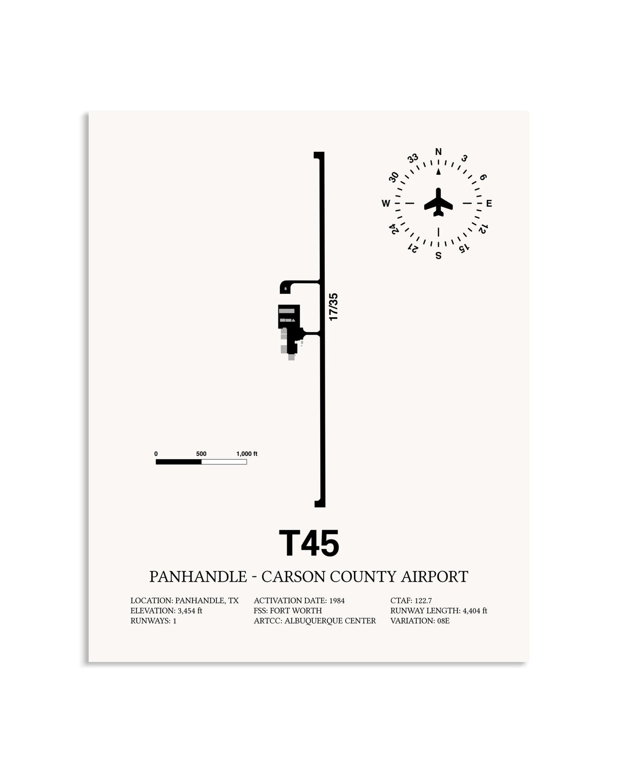 Gray Panhandle-Carson County Airport framed poster displayed in an airplane hangar