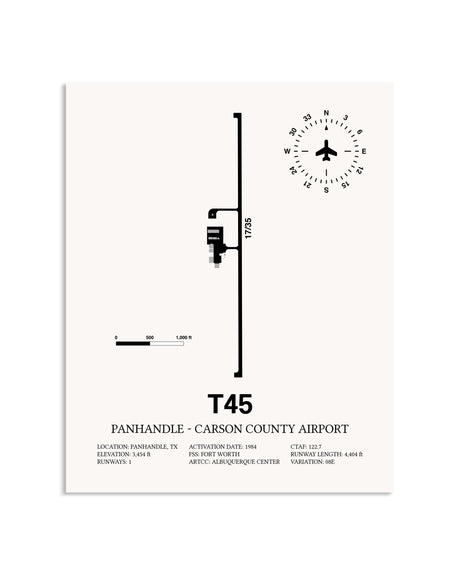 Gray Panhandle-Carson County Airport framed poster displayed in an airplane hangar