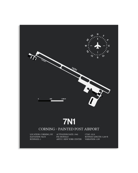 Gray Framed Corning - Painted Post Airport layout wall art poster