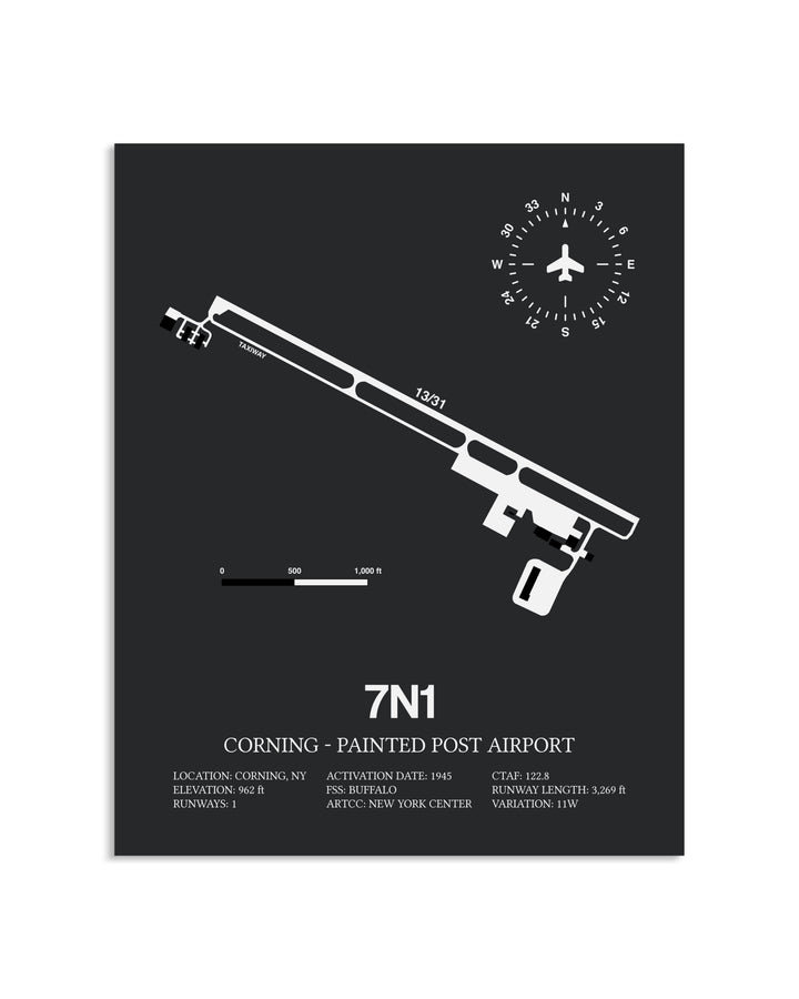 Gray Framed Corning - Painted Post Airport layout wall art poster