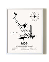 Mobile Regional Airport airport map poster in oak frame