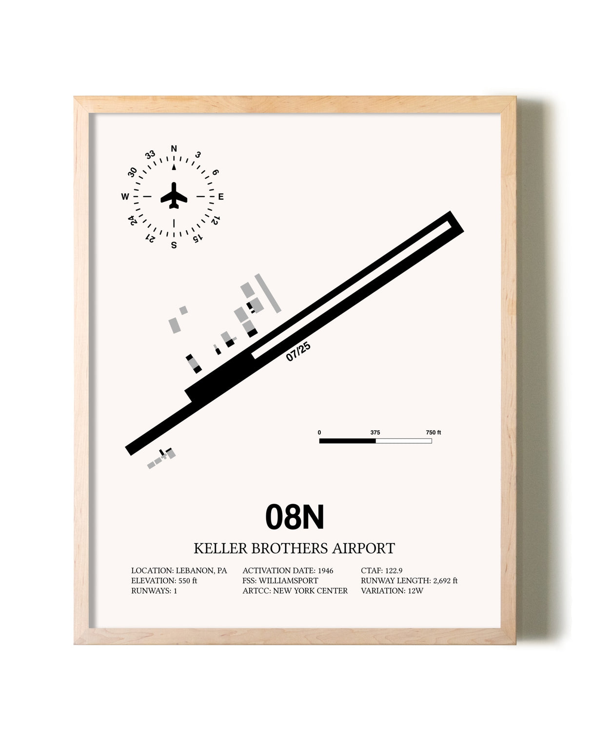 Keller Brothers Airport framed wall art in white frame